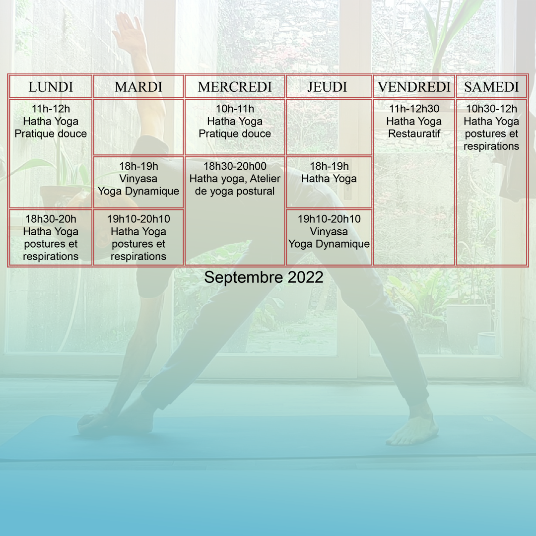 Horaires cours de yoga 2022 09